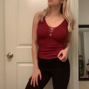 Red criss cross tank